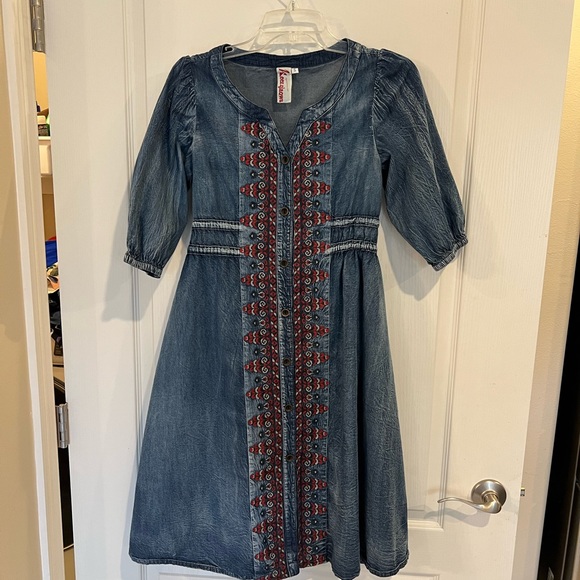 Keer Qiaowa Denim Dress with pockets BOHO SZ Small EUC - Picture 2 of 7
